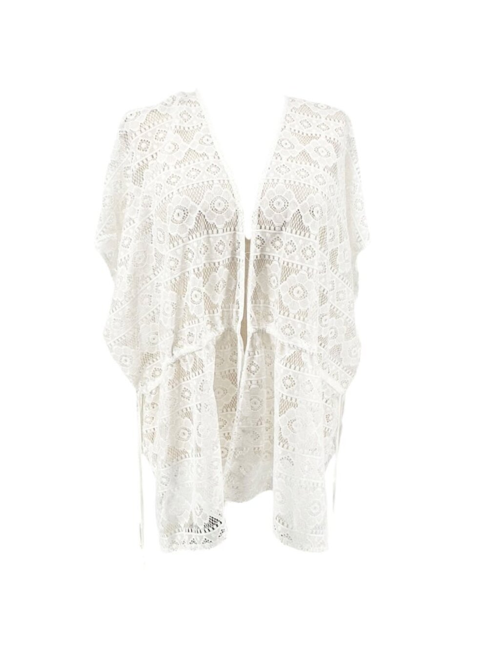 CJ Banks Sheer Crochet Swimsuit Cover-Up One Size White Poly Drawstring Waist